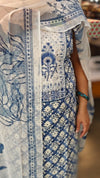 Blue and white printed cotton salwar suit