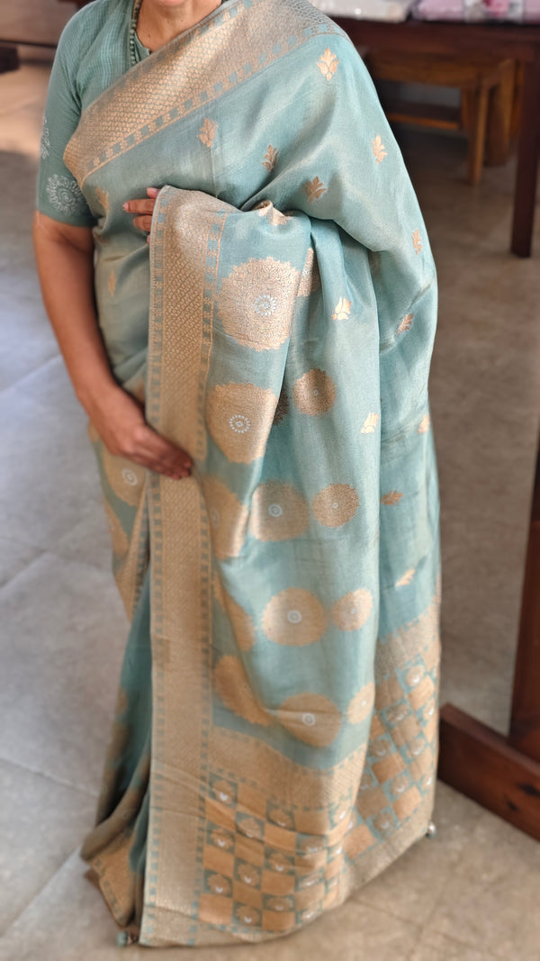Teal green banarasi silk saree