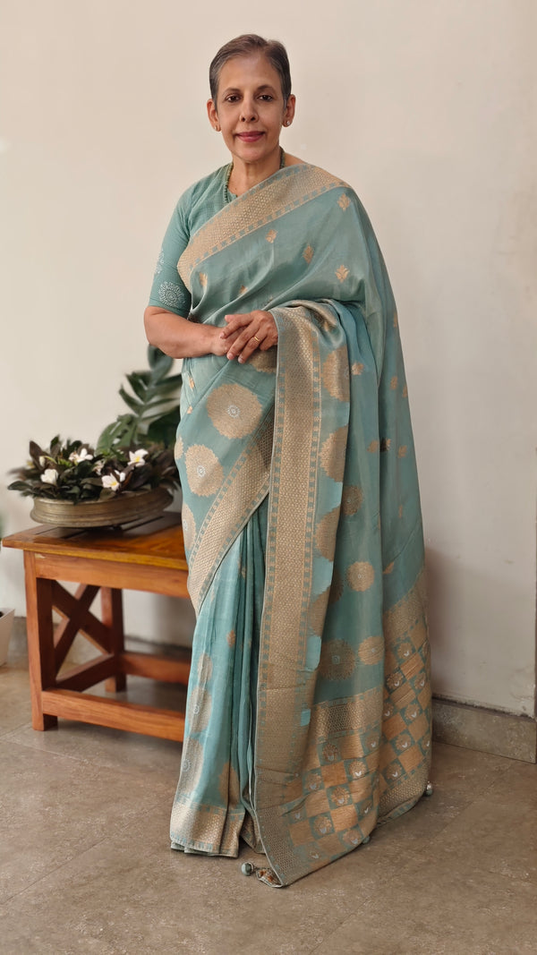 Teal green banarasi silk saree