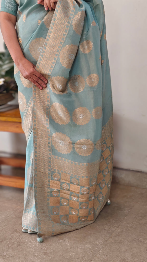 Teal green banarasi silk saree