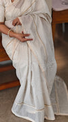 Off white and gold block printed chanderi saree