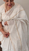 Off white and gold block printed chanderi saree