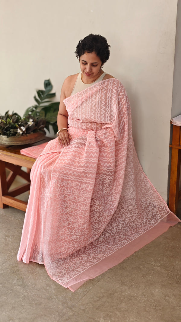 Blush pink organza saree - 5912