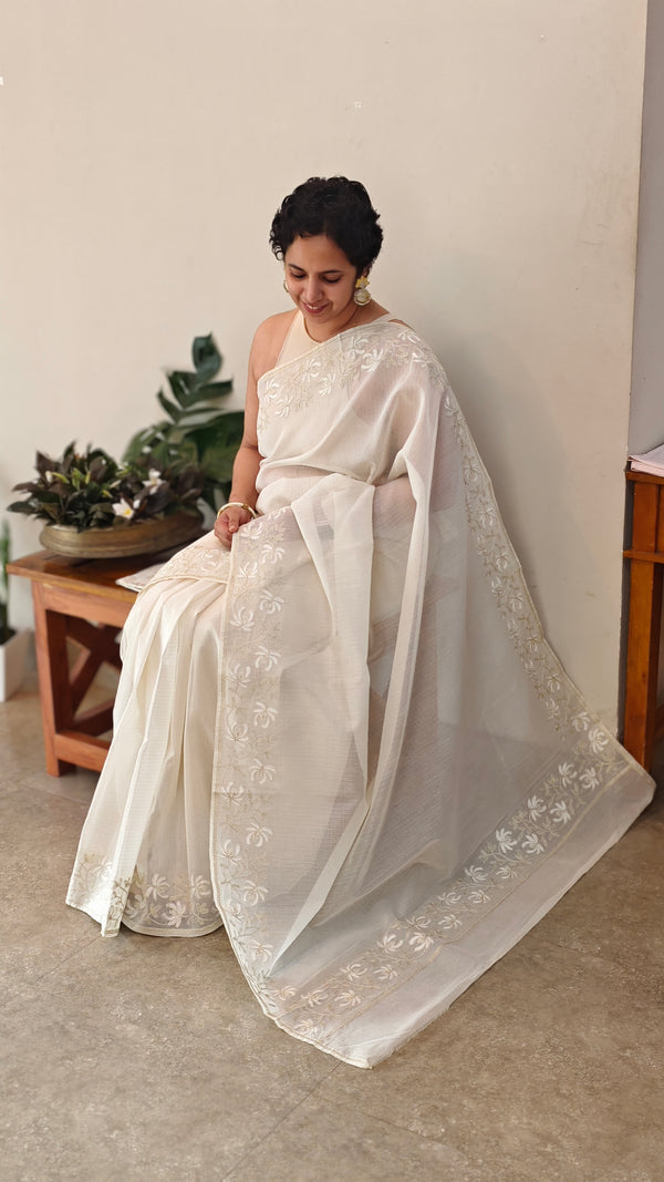 Pearl white net kota saree