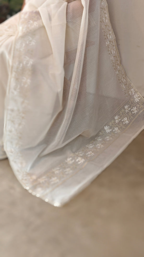 Pearl white net kota saree