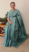 Dark turquoise tussar silk saree