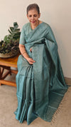 Dark turquoise tussar silk saree
