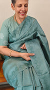 Dark turquoise tussar silk saree
