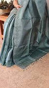 Dark turquoise tussar silk saree