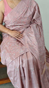 H149 - Dusty mauve embroidered tussar silk saree