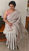 H149 - Smoky grey Embroidered tussar silk saree