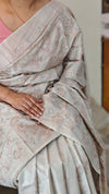 H149 - Smoky grey Embroidered tussar silk saree
