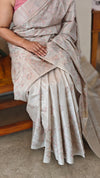 H149 - Smoky grey Embroidered tussar silk saree