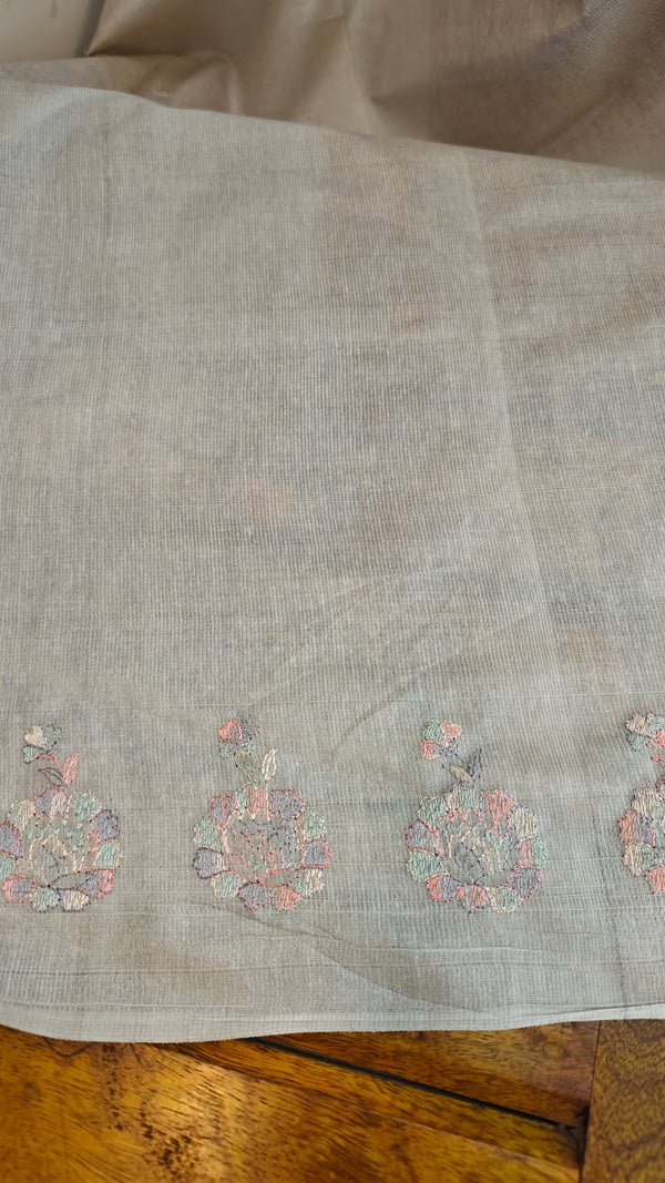 H149 - Smoky grey Embroidered tussar silk saree