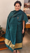 Bottle green tussar silk suit with zari patta - EN08