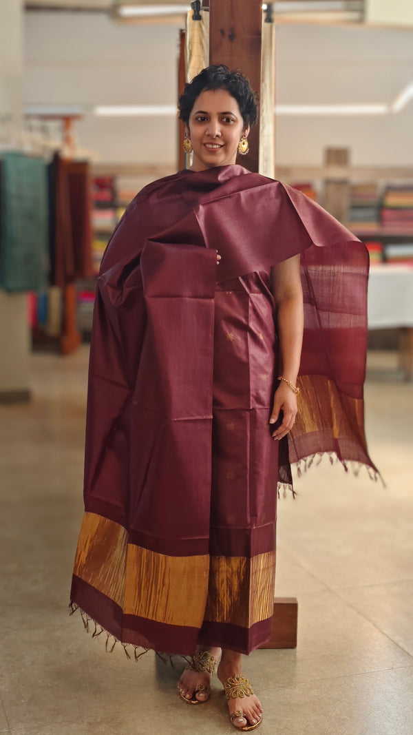 Deep Maroon tussar silk suit with zari patta - EN08