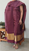 Deep Maroon tussar silk suit with zari patta - EN08