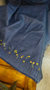 Dark blue embroidered checked silk saree - T201