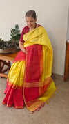 Yellow and red raw silk saree