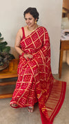 Red Gajji silk bandini saree
