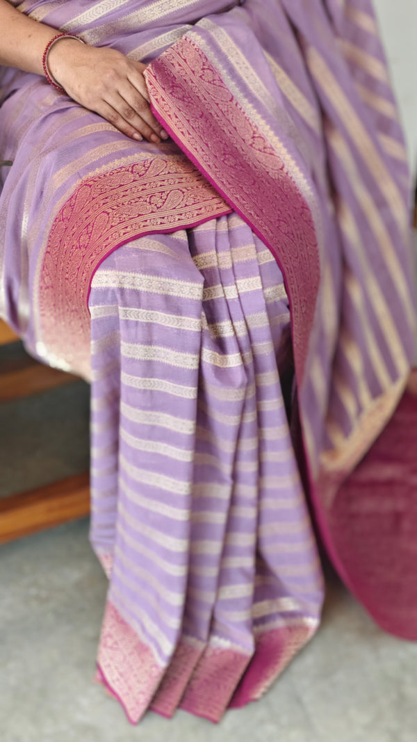 Lavender and pink georgette banarasi silk saree