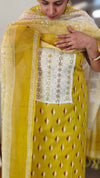 Mustard and white cotton salwar suit