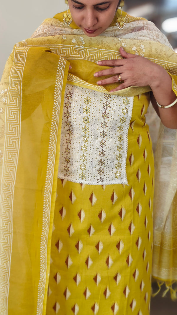 Mustard and white cotton salwar suit