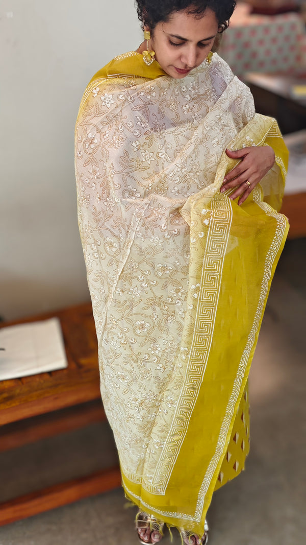 Mustard and white cotton salwar suit