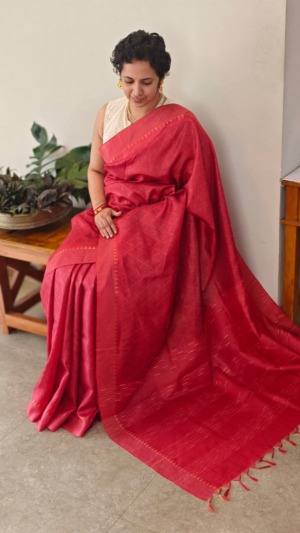 Red tussar silk saree