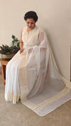 Off white and light yellow net kota saree