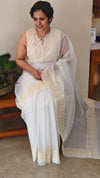 Off white and light yellow net kota saree