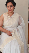 Off white and light yellow net kota saree