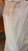 Off white and light yellow net kota saree