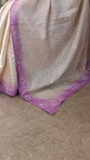 Off white and lavender tussar silk saree