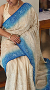 Off white and blue desi tussar silk saree