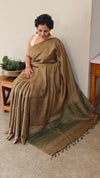 Mehndi green tussar silk saree
