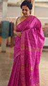 Bright pink jute silk saree