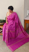 Bright pink jute silk saree