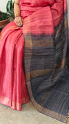 Dark peach and grey jute silk saree