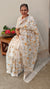 Mustard floral cross stitch embroidery on off white tussar silk saree - CST24