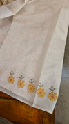 Mustard floral cross stitch embroidery on off white tussar silk saree - CST24