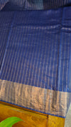 Floral printed blue silk saree