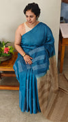 Blue and beige tussar silk saree