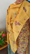 Mustard floral printed checked tussar silk suit - RD897