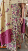 Light yellow floral printed check tussar silk suit - RD897