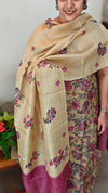 Light yellow floral printed check tussar silk suit - RD897