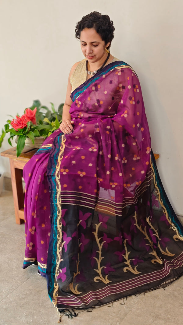 Purple muslin jamdani saree