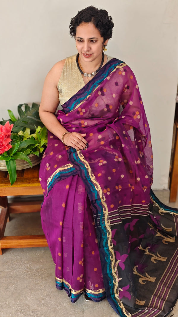 Purple muslin jamdani saree