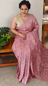 Light onion pink checked tussar silk saree - NZ91