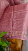 Light onion pink checked tussar silk saree - NZ91